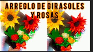Arreglo de Girasoles y rosas paso a paso #rosaseternas #girasoles