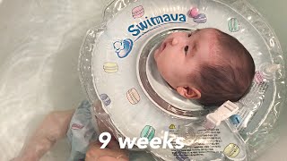 9주차 육아브이로그👶🏻 신생아 첫 목튜브 수영 🏊🏻‍♀️ 아빠 껌딱지 딸, 옹알옹알 할말이 많은 아기