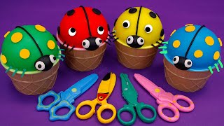 Learn 4 Colors Play Doh in Ice Cream Cups and ladybug