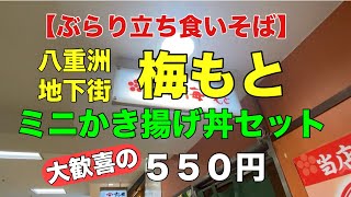 【ぶらり立ち食いそば】東京駅八重洲地下街　梅もと　かき揚げ丼セット温そば