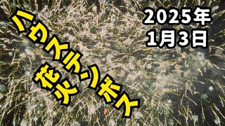 街の電気屋さん　2025年　お正月旅行　1月３日　ハウステンボスの花火　特別席から撮影　三泊四日の　九州旅行　初日の夜です