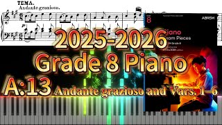 ABRSM Piano Grade 8 2025-2026 A13 Andante grazioso and Vars. 1–6 Sonata in A, K.331 by Mozart