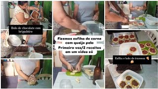 FIZEMOS ESFIHA PELA PRIMEIRA VEZ+BOLO DE CHOCOLATE COM BRIGADEIRO NA TRAVESSA 🍕🍰😋