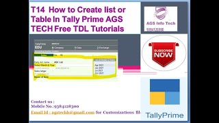 T14  How to Create list or Table In Tally Prime AGS TECH Free TDL Tutorials  TallyTDL TallySoftwares