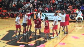 Webster Groves High School 2012 Turkey Day pep rally mock Kirkwood cheerleaders