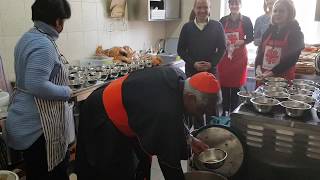 Cardinal Turkson helps out for lunch with homeless in Karkhiv,14-18 November 2018