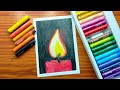 How to draw a Candle🕯️ with oil pastel drawing for beginners | Very easy candle light (diya) drawing