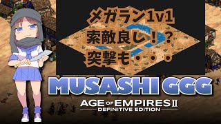 AoE2DE サラセンvsアステカ メガラン1v1 侵入経路を限定しよう。右ひじ(＝内政)左ひじ(軍隊)交互に見て。