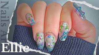 Sub) Flowers nail design💐古典花美甲設計💅🏻[ASMR] self nail art + relaxing nail tutorial