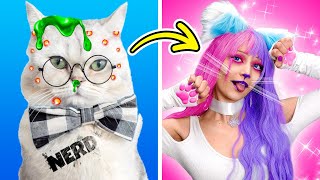 Nerd wished to become a Hello kitty 🐱🎀 From nerd to popular cat beauty makeover