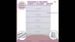 Buy it now!!! Only $249.99 for Redfern 5 Drawer Chest / Tallboy - White #home #furniture