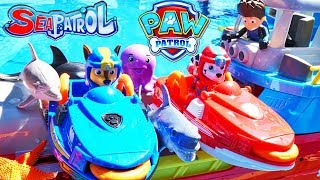 Sea Patroller Paw Patrol Pups Save a Shark Chase Marshall Jet Skis Adventure Bay Beach Rescue!