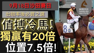 【賽馬貼士】9月18日 值搏冷馬！｜獨贏有20倍 位置都有7.5倍！值得一搏！