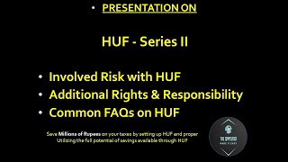 Involved Risk with HUF | Additional Right \u0026 Responsibility | FAQs on HUF #viralvideo  HUF -Series II