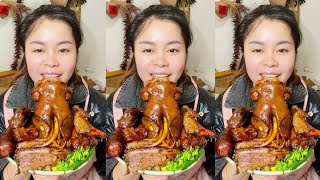 Delicious Chinese Food Eating 😋 Braised Pork Feet With Spicy Seafood, Spicy Dumplings Soups Mukbang