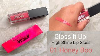 Nykaa Gloss It Up! High Shine Lip Gloss - 01 Honey Boo // Review and swatch // Mini Review