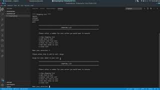 Coding a shopping list command line to run the users input with python | Python Programming