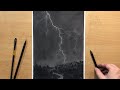 How to Draw a Lightning in Charcoal - Stormy Night Landscape Drawing