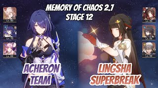 Acheron Team \u0026 Lingsha SuperBreak Memory of Chaos Stage 12 (3 Stars) | Honkai Star Rail