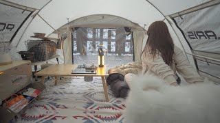 Completed in just 1 second! A cozy night in a one-touch pop-up tent on a cold winter day