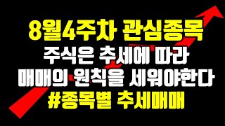 8월4주차 관심종목공유합니다. 전체적인 장이 안좋은점 숙지하시고 공부차원으로 접근하세요. #매매의 철칙#본인만의 매매원칙#챠트분석