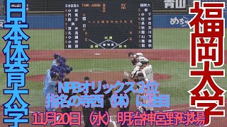 明治神宮大会　11月20日（水）日本体育大学大対福岡大学　福岡大学　試合前シートノック