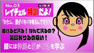 No.198「レイチェル03」わたし、膝がパキパキ鳴るんですぅ！曲げると鳴る！なんで鳴るの？長年の悩み！階段おりるの痛い！膝に有効なこと。