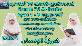 Surah 76 Al-Insan അല്‍-ഇന്‍സാന്‍ 1-6 | Quran Malayalam Paribhasha | ഖുർആൻ മലയാളം പരിഭാഷ | Class-1