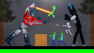 Ironman and Optimus Prime vs Minecraft Creatures on Acid Sea in People Playground