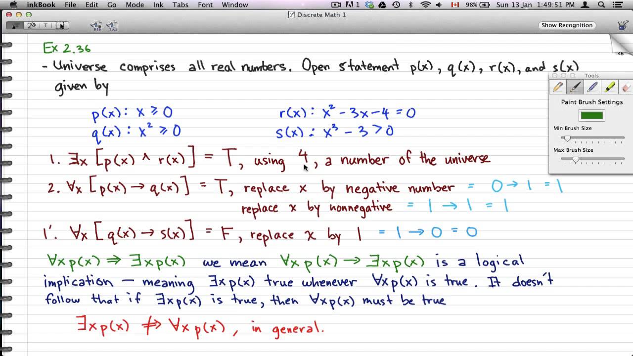 Discrete Math 1 - Tutorial 38 - Quantifiers Example - YouTube