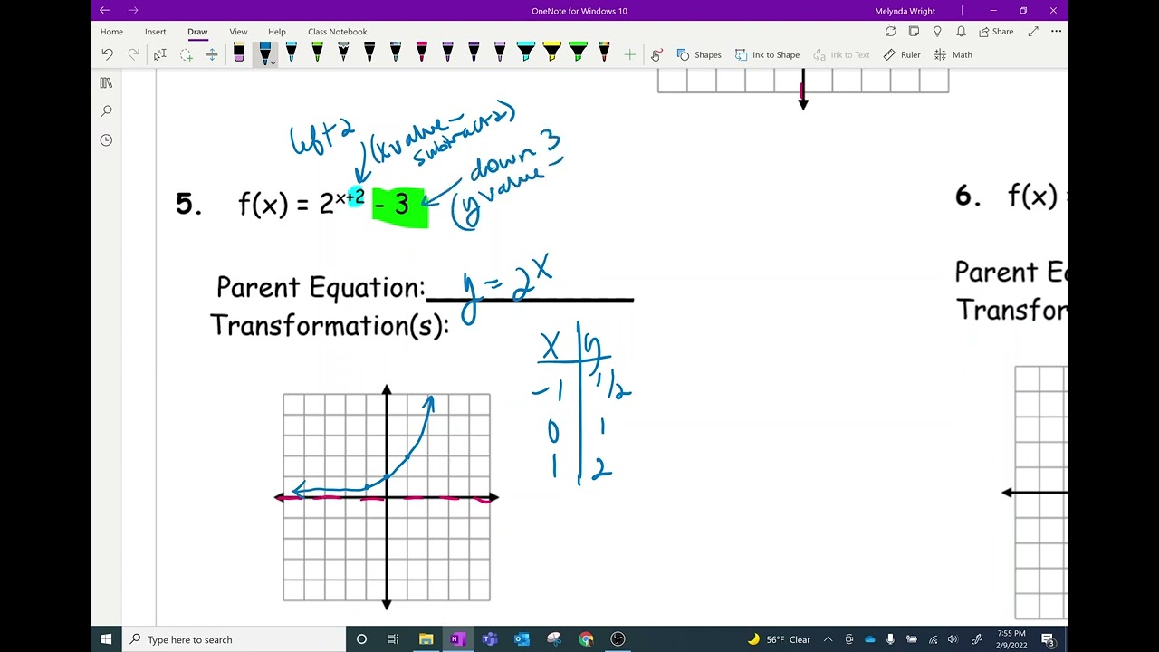 Alg 2 H 6-4 Transforming Exponential And Logarithmic Graphs - YouTube