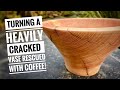 Wood Turning - A Heavily Cracked Vase Rescued with Coffee!