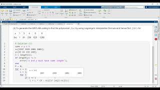 Lagrange's interpolation MATLAB coding