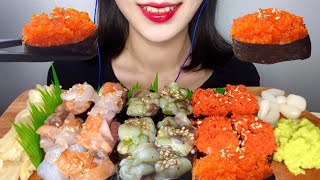 ASMR MUKBANG FLYING FISH ROE SUSHI 날치알,타코와사비 초밥 TACO WASABI 🍣 EATING SOUNDS Sushi này ข้าวปั้น