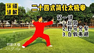 详细讲解，24式简化太极拳，第一讲：起势，野马分鬃，白鹤亮翅