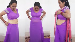 how to wearing purple color saree  _ best draping saree in new style _ ultra low waist | #GKV