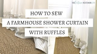 DIY Farmhouse Shower Curtain - Ticking Stripe Ruffles