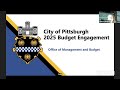 Join us for a virtual presentation on the City of Pittsburgh's 2025 Budgets