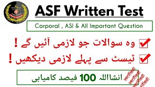 ASF Written Test Preparation , Corporal , ASI , & All Post | ASF Written Test Important Question