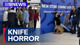 Knife-wielding man arrested after brawl at Melbourne shopping centre | 9 News Australia