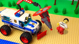 LEGO Experimental police truck fail - train, bulldozer, mobile crane, vehicles for kids