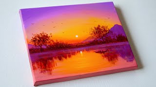 Sunset Landscape Painting | Pink Sunset painting |  Acrylic Painting for Beginners