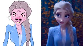 elsa battles the wind spirit frozen 2 Drawing meme | frozen elsa ugly version | funny art