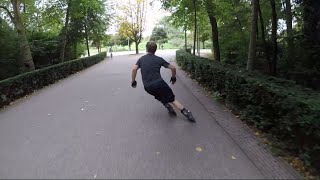 Inline skating crossover slalom with carving turns