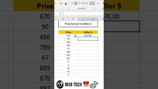 Dollar Function in Excel || Convert Value into Dollar #shorts