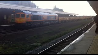 66715 Valour+New GBRF 66765 passing Bury St Edmunds | 7/12/14