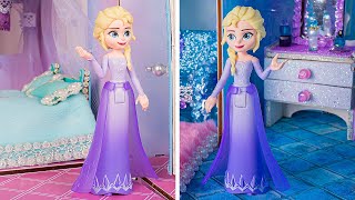 Blue VS Pink AMAZING Elsa Castle! DIY Dollhouse Transformation