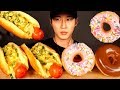 ASMR 7-ELEVEN CHEESY HOT DOGS & DONUTS MUKBANG (No Talking) EATING SOUNDS | Zach Choi ASMR