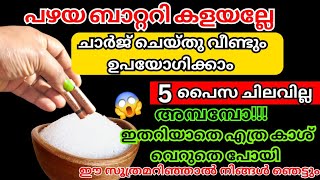 ബാറ്ററി ചാർജ് ചെയ്യാൻ ഉപ്പ് മതിയെന്നോ ഇതുവരെയും അറിഞ്ഞില്ല /#moneysavingtips #lifehacks #reuseideas