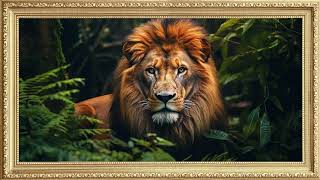 Regal Lion Painting 4K - Relaxing Framed Painting - Wallpaper Tv Art